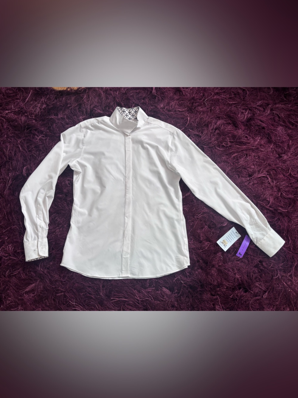 Classic White Button-Front Shirt with Printed Cuff Lining - Picture 2 of 6